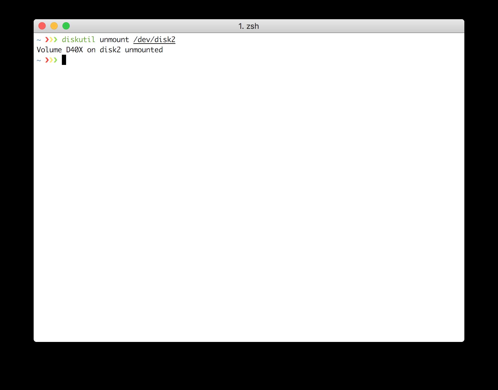 result of command <code>diskutil unmount /dev/disk2</code>
